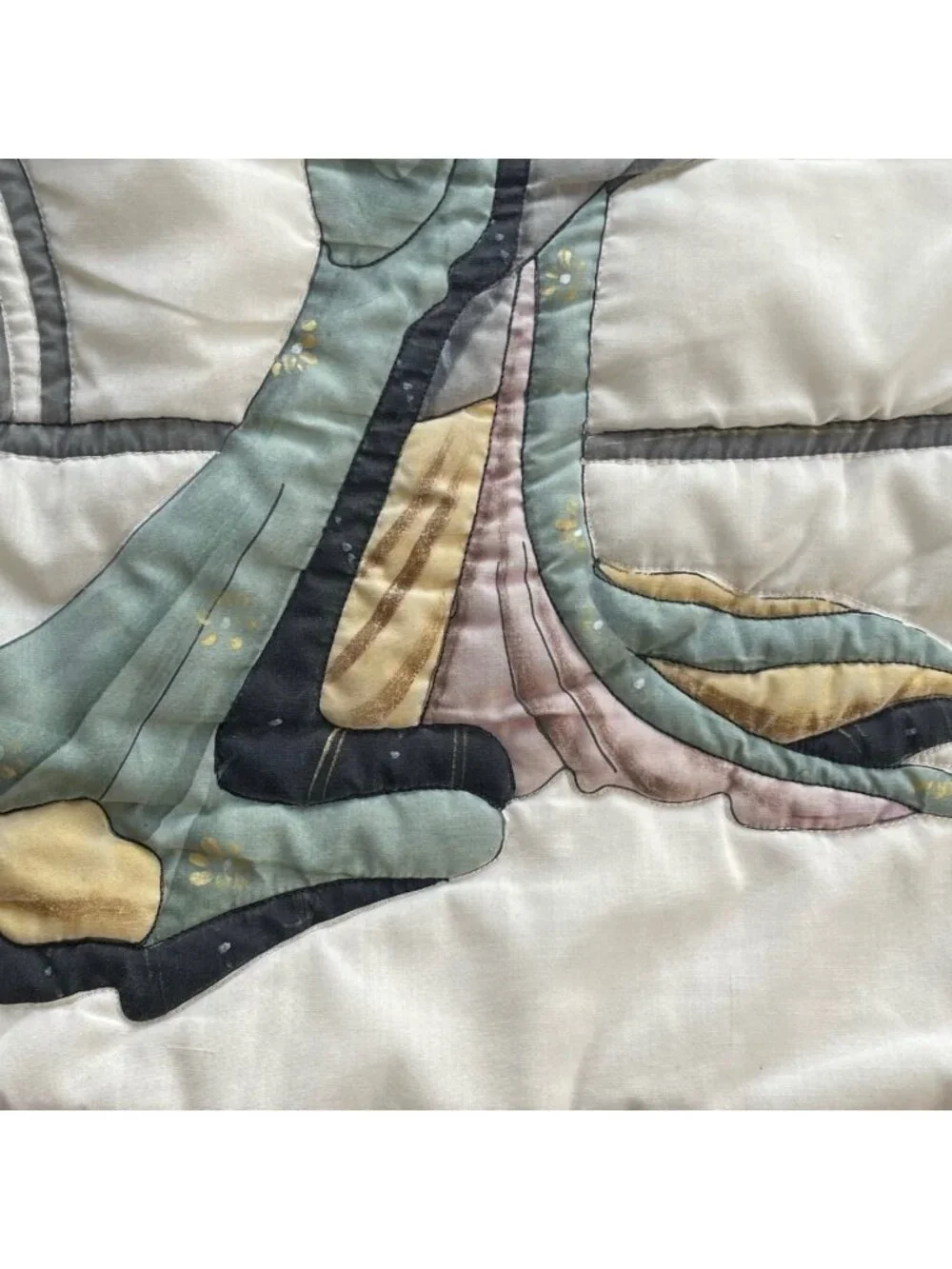 Vintage Handpainted Quilted Bijin-ga Japanese Geisha Scenic Throw Pillow Cover